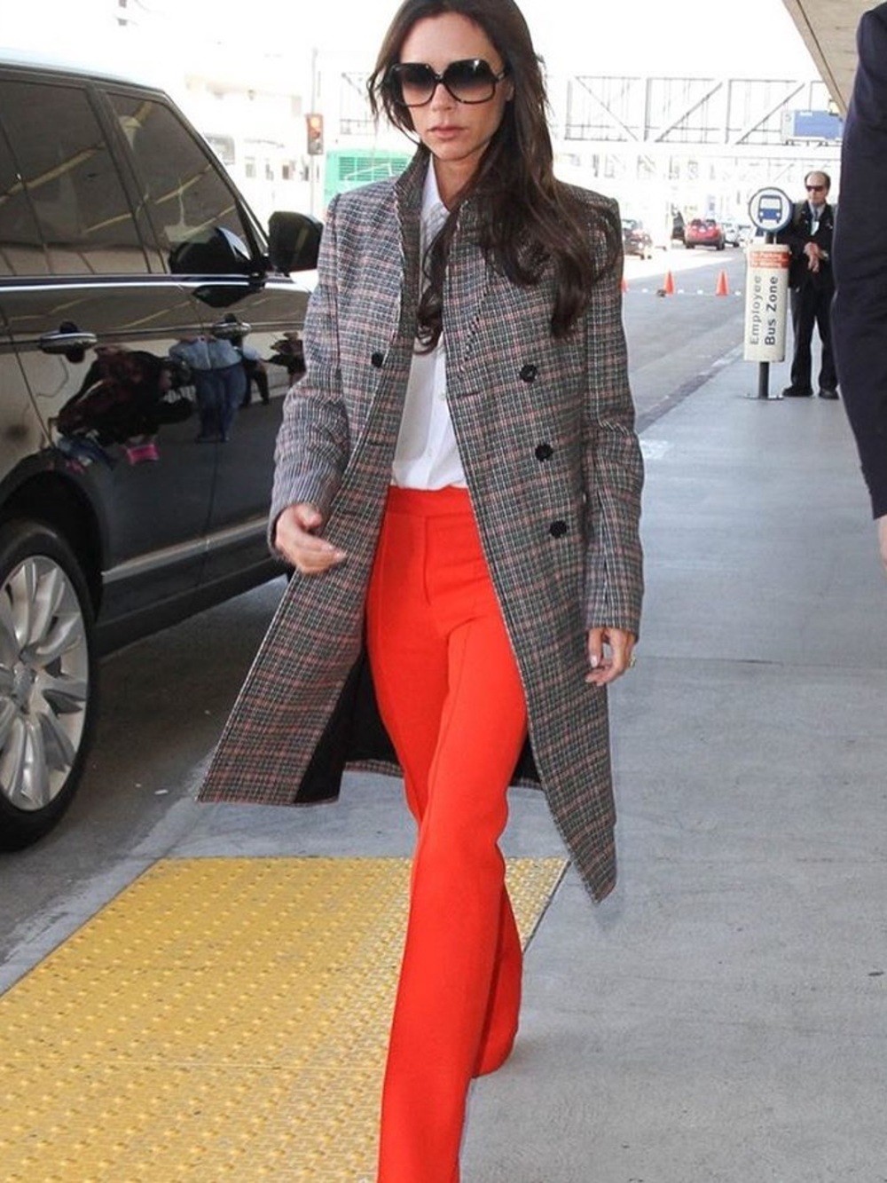 Victoria Beckham Martingale Plaid Double-Breasted Longline Coat - US 4